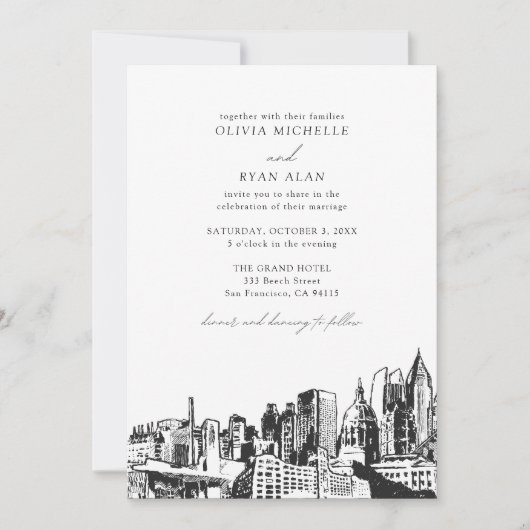 Moderne Atlanta bruiloft skyline zwart & wit Kaart (Voorkant)