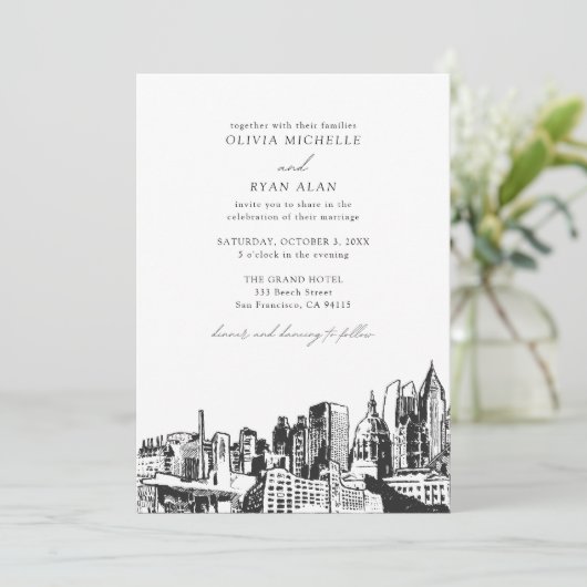 Moderne Atlanta bruiloft skyline zwart & wit Kaart (Staand voorkant)