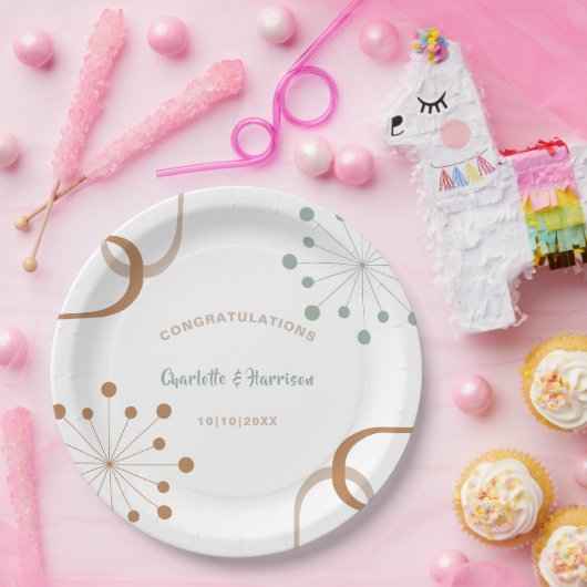 Moderne atoomstartbruiloft midden eeuw papieren bordje (Feest)