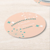 Moderne atoomstartbruiloft midden eeuw ronde kartonnen onderzetter (Gebogen)