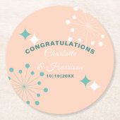 Moderne atoomstartbruiloft midden eeuw ronde kartonnen onderzetter (Voorkant)