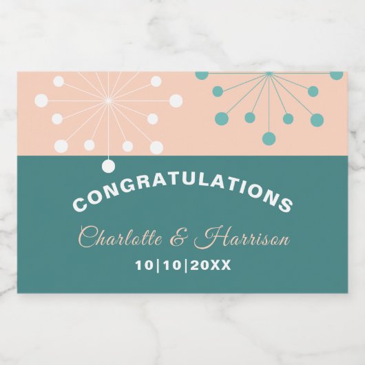 Moderne atoomstartbruiloft midden eeuw sparkling wijnetiket (Enkel label)