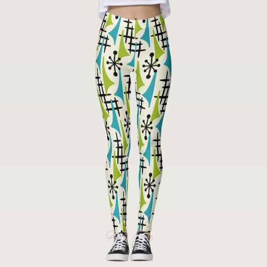 Moderne atoomtijdpatroon uit het midden van de eeu leggings (Voorkant)