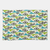 Moderne atoomtijdpatroon uit het midden van de eeu theedoek (Horizontaal)