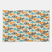 Moderne atoomtijdpatroon uit het midden van de eeu theedoek (Horizontaal)