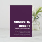 Moderne aubergine bruiloft receptie kaart (Staand voorkant)