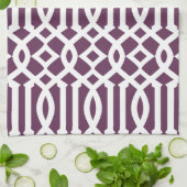 Moderne Aubergine Paarse en Witte Trellis Patroon Theedoek (Gevouwen)