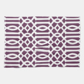 Moderne Aubergine Paarse en Witte Trellis Patroon Theedoek (Horizontaal)