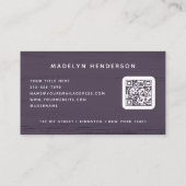 Moderne aubergine Paarse penseelstreken QR-code Visitekaartje (Achterkant)