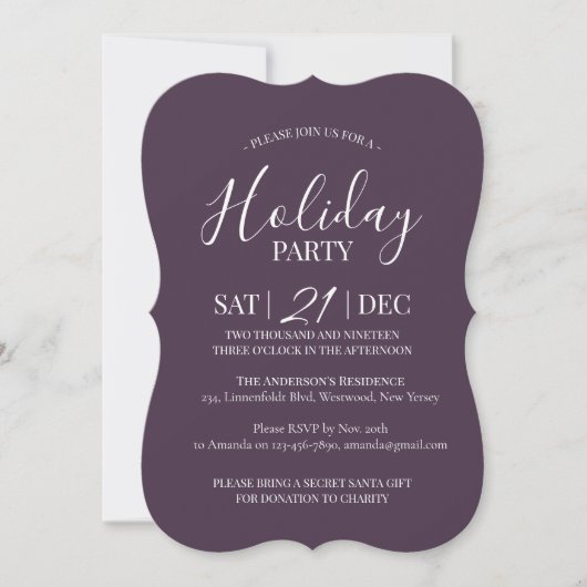 Moderne aubergine witte kerst party uitnodiging (Voorkant)