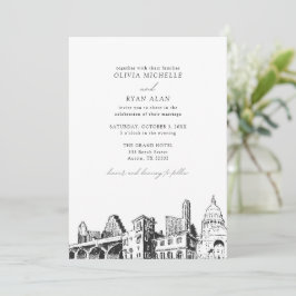 Moderne Austin Skyline Zwart & Wit Bruiloft Kaart
