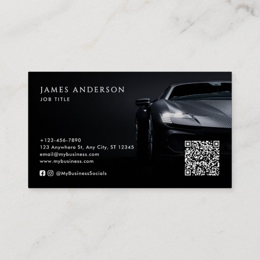 Moderne Auto/Auto Monogram QR Code & Sociale Media Visitekaartje (Achterkant)