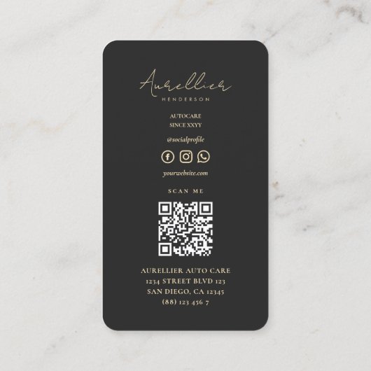 Moderne Auto Care Black Car Driver Reparaties Visitekaartje (Achterkant)