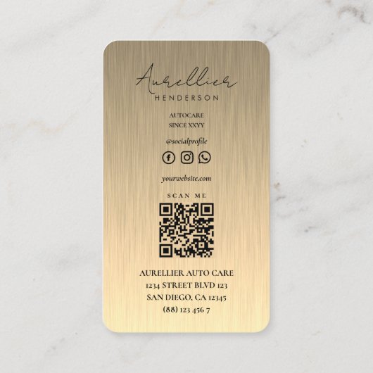 Moderne Auto Care Car Driver Elegant Goud Metallic Visitekaartje (Achterkant)