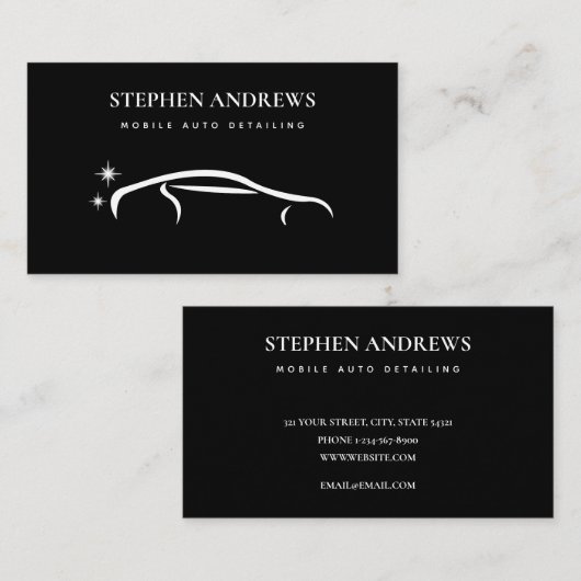 Moderne Auto Detailing Reiniging Auto Reparatie Zw Visitekaartje (Voorkant / Achterkant)