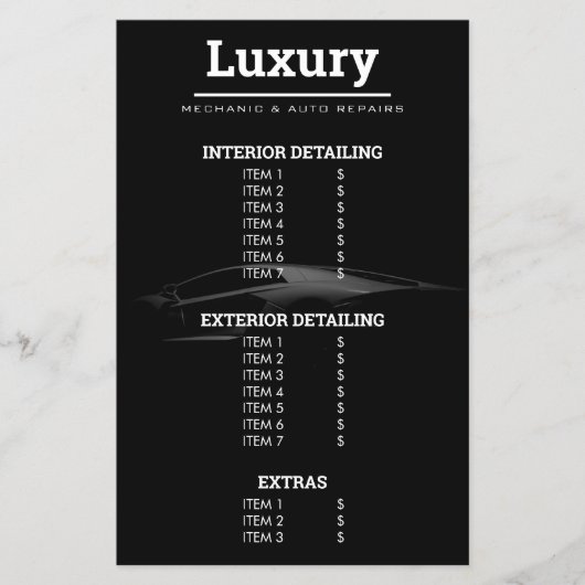 Moderne auto detaillering auto reinigen waslijst flyer (Voorkant)