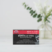 Moderne auto huren | Zwart & Rood monogram Visitekaartje (Staand voorkant)