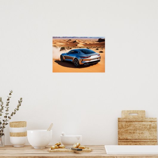 Moderne auto in de woestijn poster (Keuken)