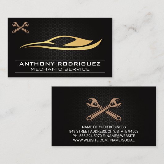 Moderne Auto Logo | koolstofvezel | Moersleutels Visitekaartje (Voorkant / Achterkant)