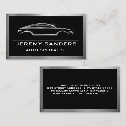 Moderne auto-Logo | Metaalgrens Visitekaartje (Voorkant / Achterkant)