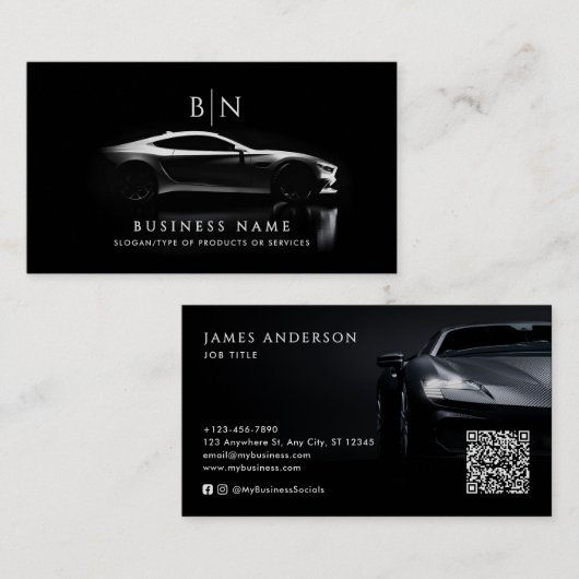 Moderne Auto Monogram QR-code & Sociale Media Visitekaartje (Voorkant / Achterkant)