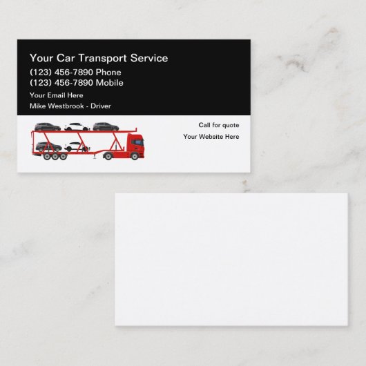 Moderne auto-transporteur visitekaartje (Voorkant / Achterkant)