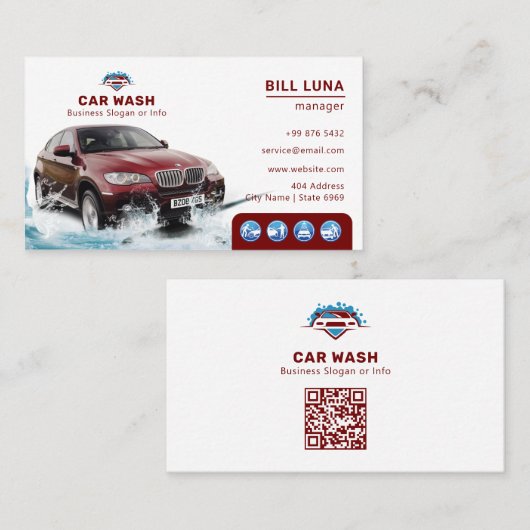 Moderne auto was | Witte maroon Visitekaartje (Voorkant / Achterkant)