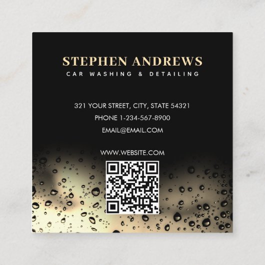 Moderne Auto Wash Automotive Cleaning QR Code Goud Vierkante Visitekaartje (Achterkant)