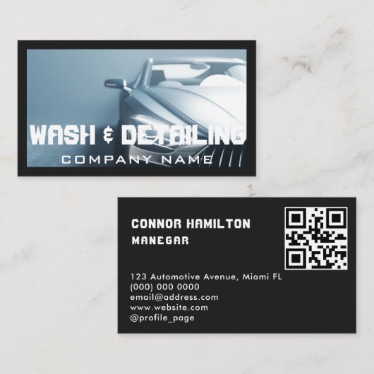Moderne Auto Wassen & Auto Detailing QR Code Visitekaartje (Voorkant / Achterkant)