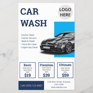 Moderne autodetailing blauwe bedrijfs promotie flyer