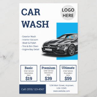 Moderne autodetailing blauwe bedrijfs promotie flyer