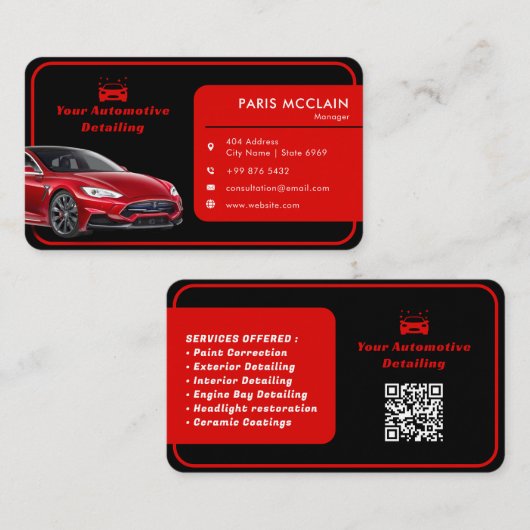 Moderne autogegevens | Rood zwart Visitekaartje (Voorkant / Achterkant)