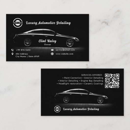 Moderne autogegevens | Zwart Visitekaartje (Voorkant / Achterkant)