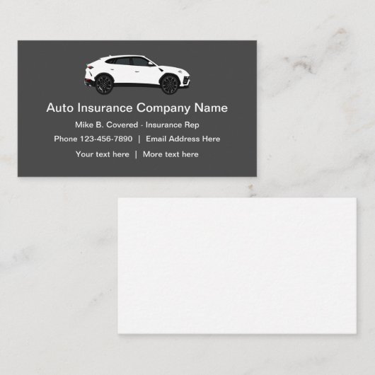 Moderne automatische verzekering visitekaartje (Voorkant / Achterkant)