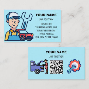 Moderne Automechanic QR Code Lichtblauw Visitekaartje