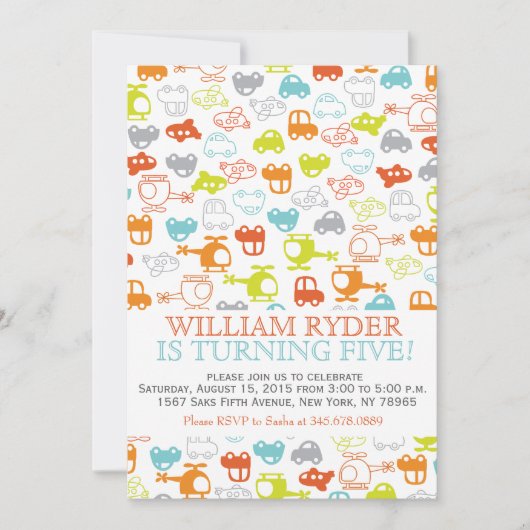 Moderne auto's, vliegtuigen en helikopters, uitnod kaart (Voorkant)