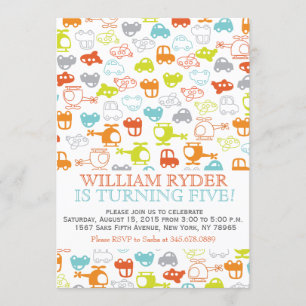 Moderne auto's, vliegtuigen en helikopters, uitnod kaart