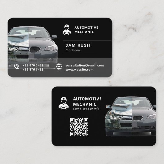 Moderne autotechniek | Zwart Visitekaartje (Voorkant / Achterkant)