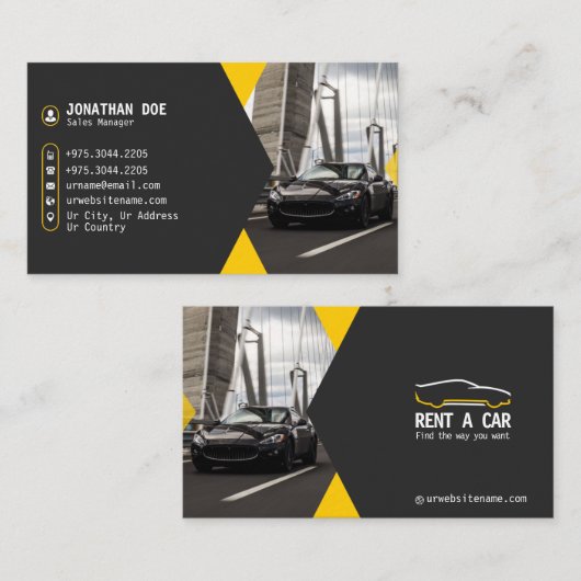 Moderne autoverhuur | Grijs geel Visitekaartje (Voorkant / Achterkant)