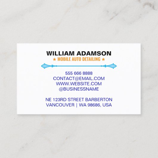 Moderne autoverzorging, autoverkoop, coole autodet visitekaartje (Achterkant)