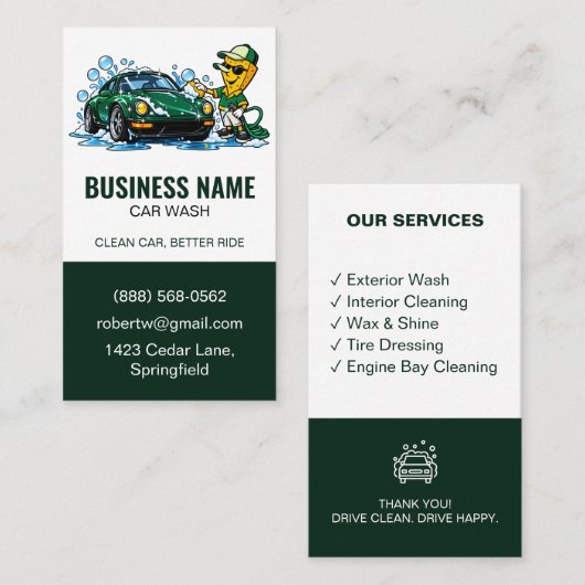Moderne Autowas Autodetailing Services Groen Visitekaartje (Voorkant / Achterkant)