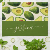 Moderne avocado patroon script naam theedoek (Gevouwen)