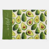 Moderne avocado patroon script naam theedoek (Horizontaal)