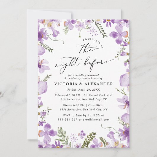 Moderne avond voor bruiloft repetitie diner kaart (Voorkant)