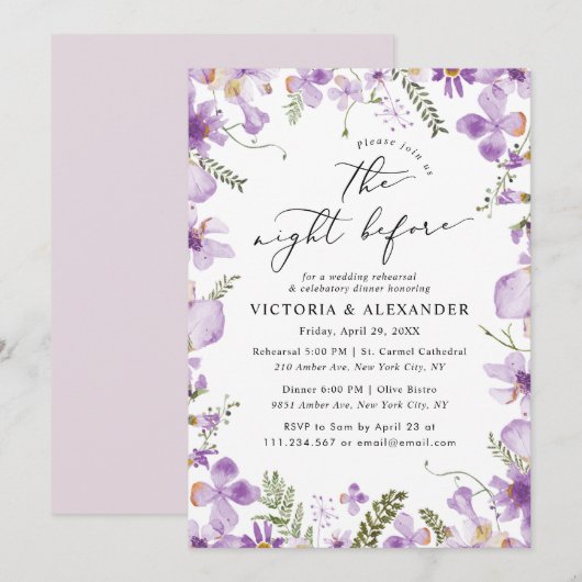 Moderne avond voor bruiloft repetitie diner kaart (Voorkant / Achterkant)