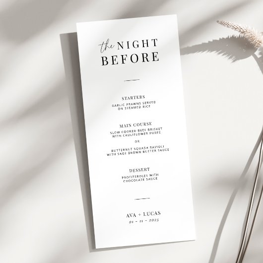 Moderne avond voor het repetitie diner van de brui menu