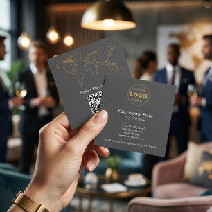 Moderne Avonturen Wereldkaart QR Digitale Nomade Vierkante Visitekaartje