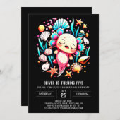 Moderne Axolotl afdrukbare verjaardag Kaart (Voorkant / Achterkant)