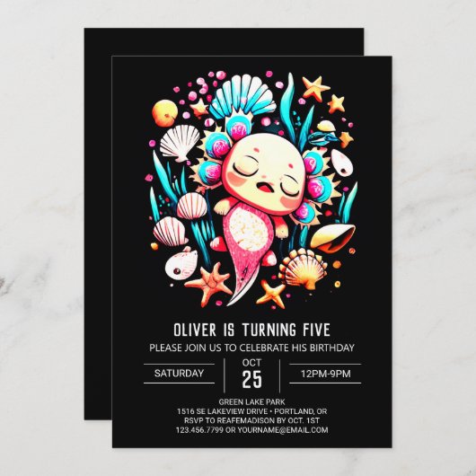 Moderne Axolotl afdrukbare verjaardag Kaart (Voorkant / Achterkant)