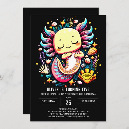 Moderne Axolotl Custom Verjaardag Kaart (Voorkant / Achterkant)